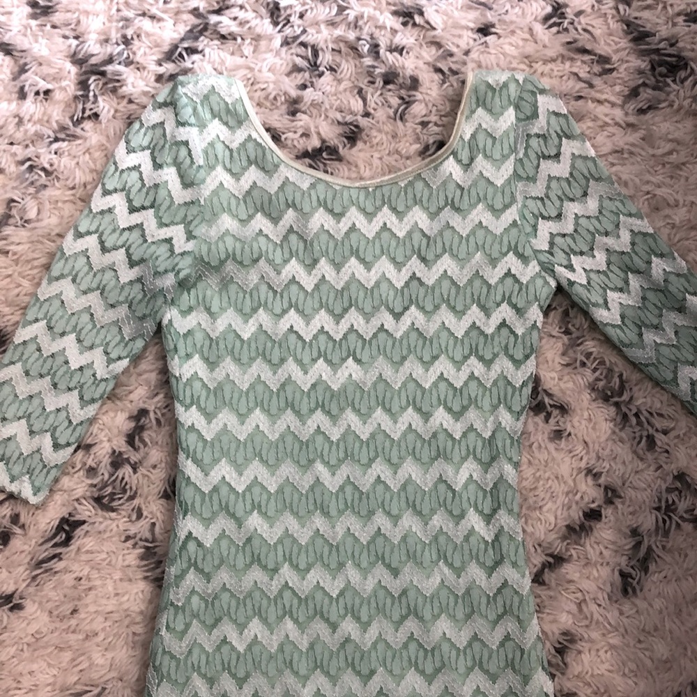NWOT Mint Green/Silver Chevron 3/4 Sleeve Bodycon Dress Sz M/L